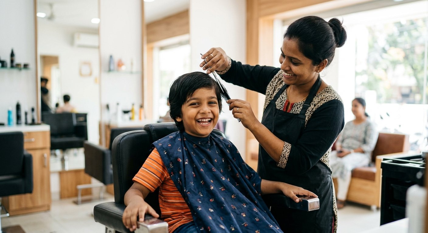 Child getting a haircut