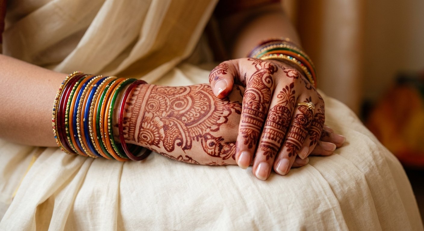 Hands with mehendi and manicured nails